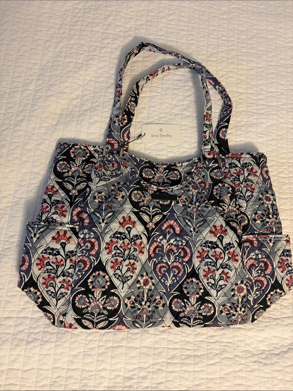 Vera Bradley Navy and Pink Floral Quilted Tote Bag
